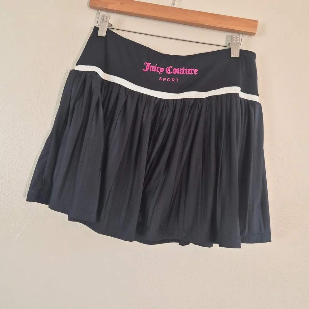 Juicy Couture Sport Tennis Skort Womens Large Black Pleated Athleisure Sporty
